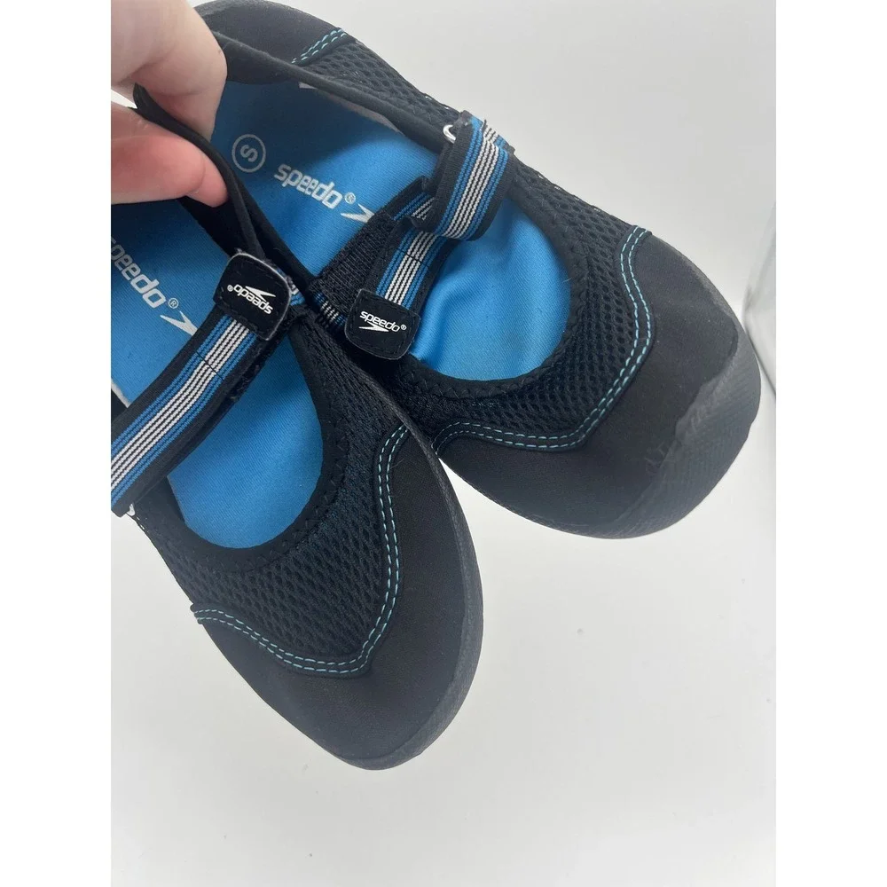 Speedo Unisex Kids Water Shoes Aqua Socks Black Blue Size S Hook & Loop Strap